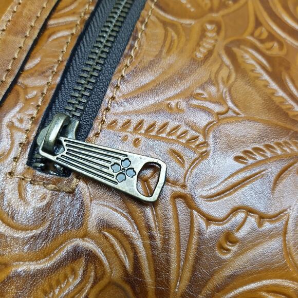 Patricia Nash Poppy Tote Florence Brown Tan Tooled Leather Zipper Tote Bag - Picture 16 of 16